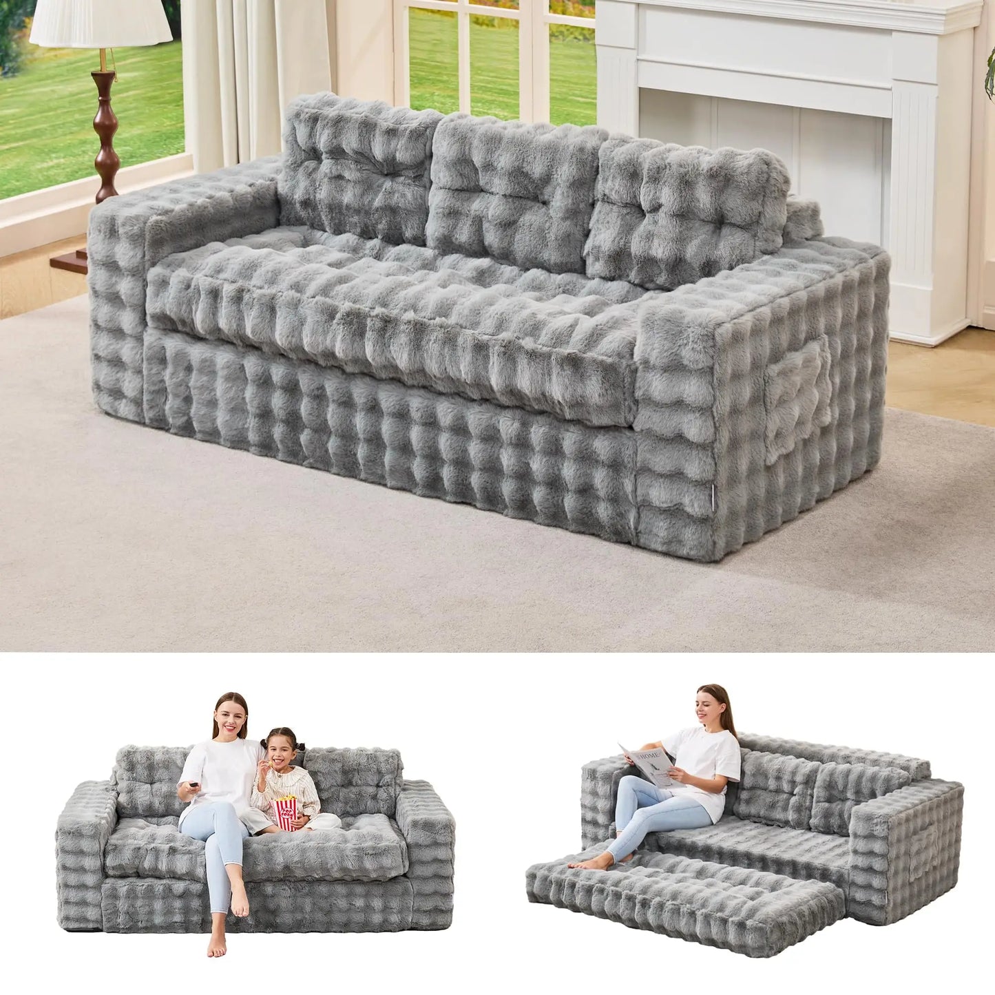 Fluffy Tufted Convertible Cloud Sofa For Living Room