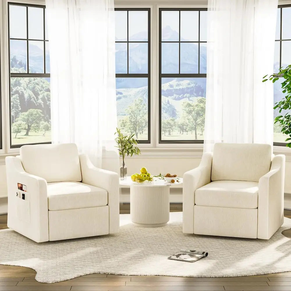 360 Degree Swivel Upholstered Accent Chair Set for Reading Furniture