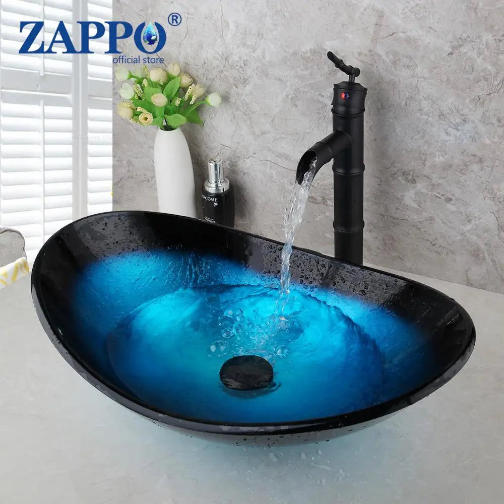 Torayvino Tempered Glass Vessel Sink With Waterfall Faucet