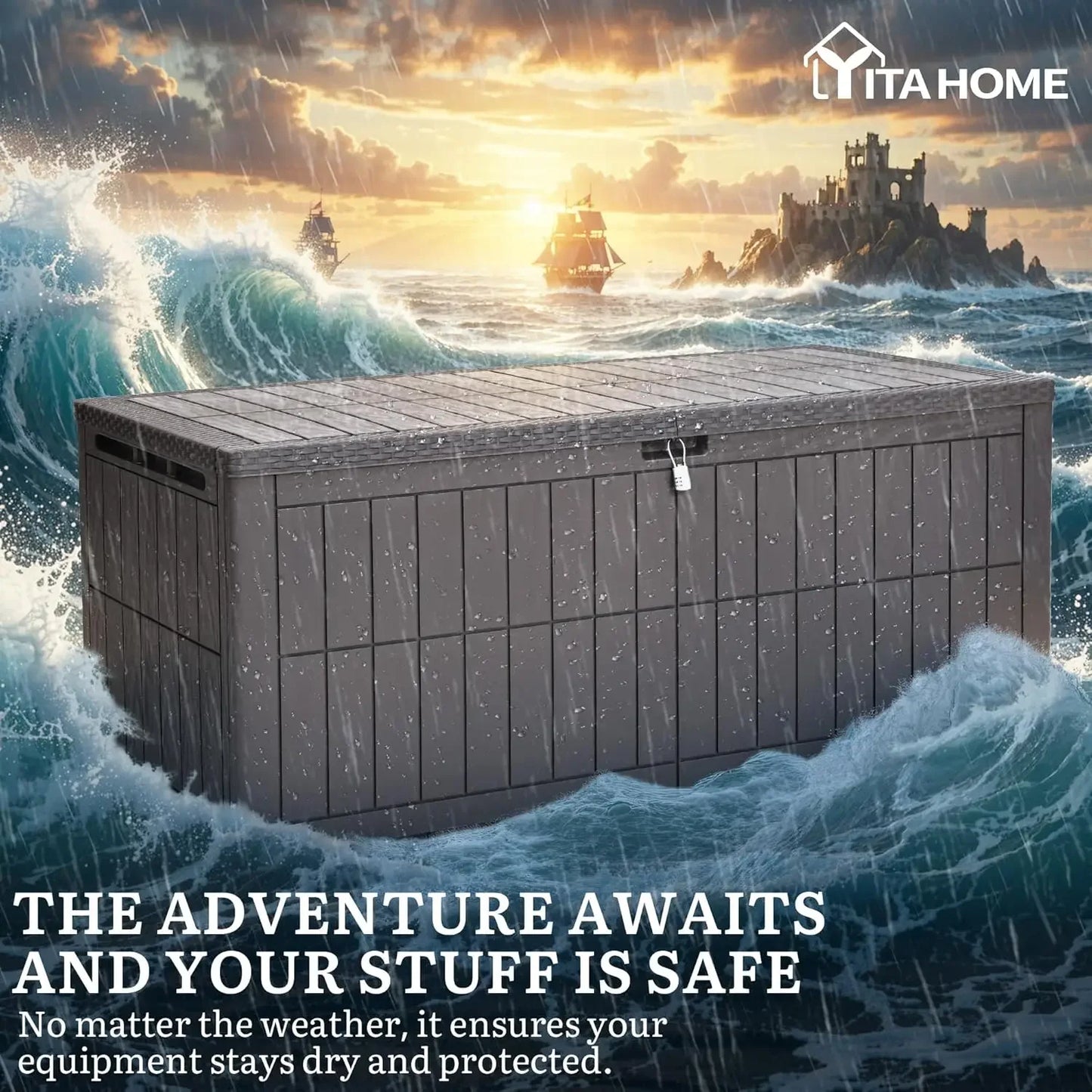 Durable Outdoor Deck Box Resin Waterproof Storage With Lock