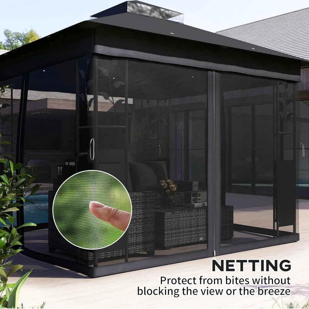 10 Foot x 10 Foot Double Roof Outdoor Gazebo with Shelves and Netting