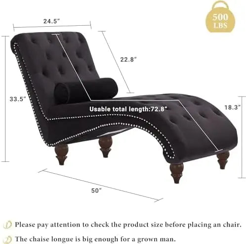 Tufted Velvet Chaise Lounge Chair With Premium Wood Legs