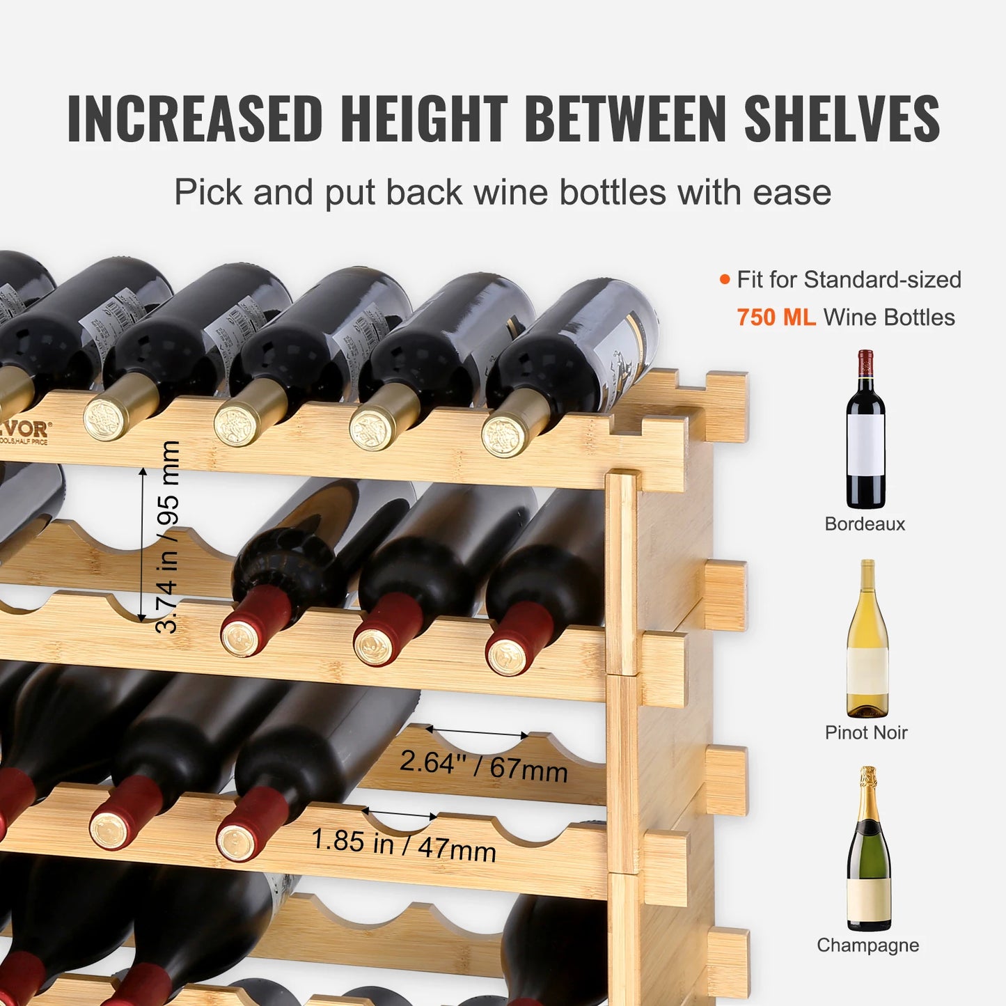 SucceBuy Bamboo Stackable Wine Rack Free Standing Shelves