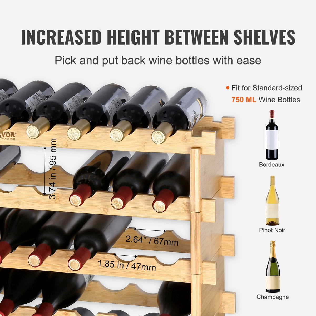 SucceBuy Stackable Modular Bamboo Wine Rack Storage Display Shelves