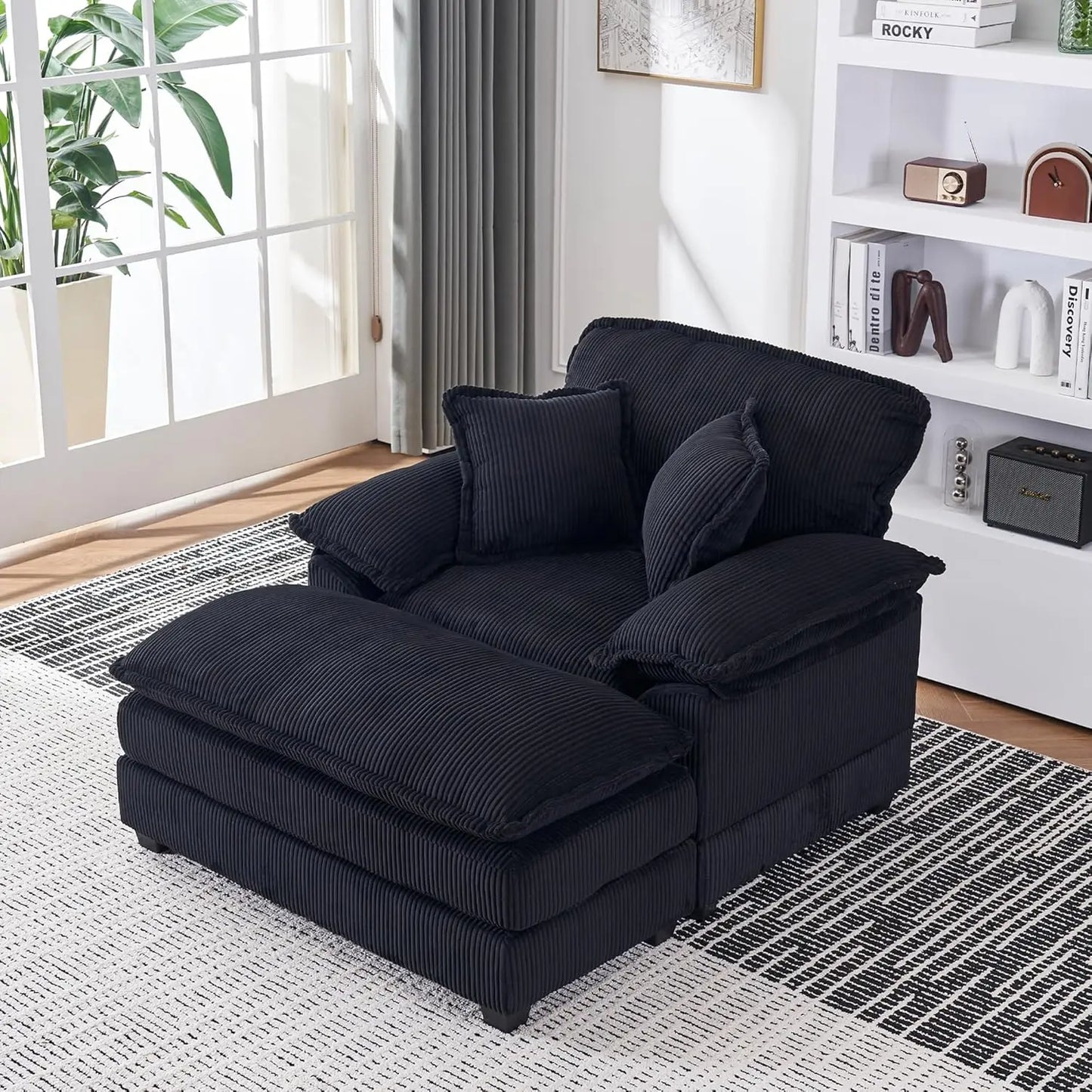 Oversized Chaise Lounge Chair With Ottoman In Velvet Upholstery