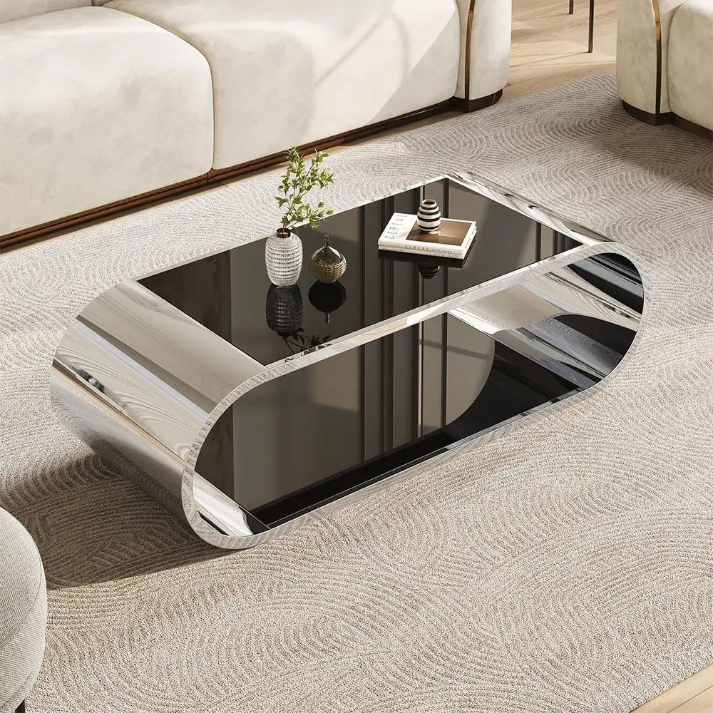 Glass Coffee Table With Stainless Steel Chrome Base