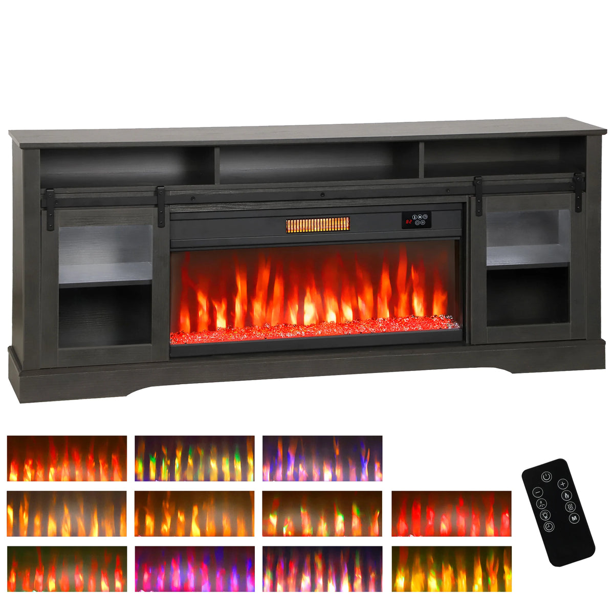 HOMCOM Modern TV Stand Electric Fireplace And Storage Cabinets