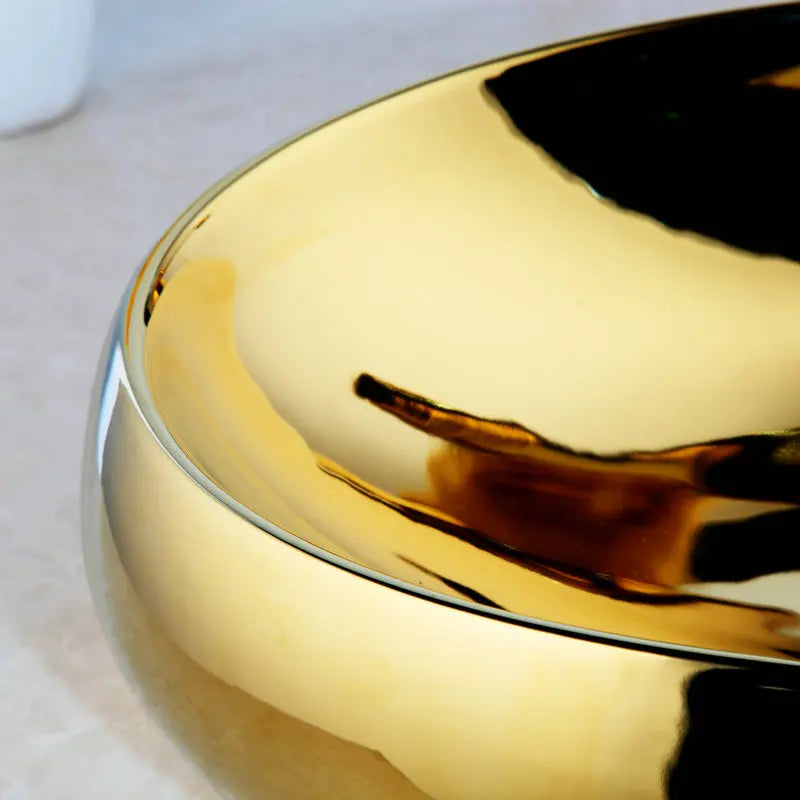 KEMAIDI Ceramic Oval Vessel Sink With Waterfall Faucet