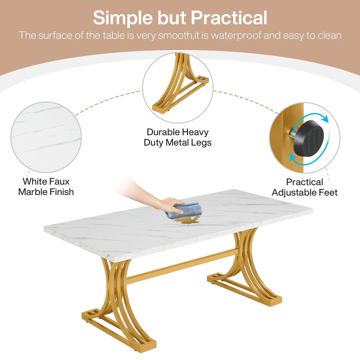 Tribesigns Modern Dining Table For Four Six Marble Top