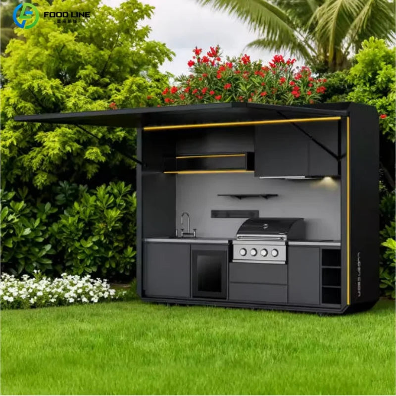 Outdoor Stainless Steel BBQ Pod With Sink And Fridge