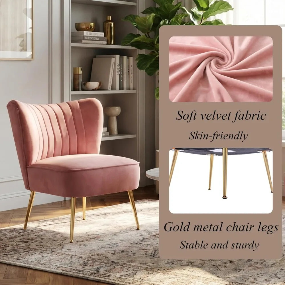 Velvet Armless Slipper Chairs With Golden Legs Mid Century
