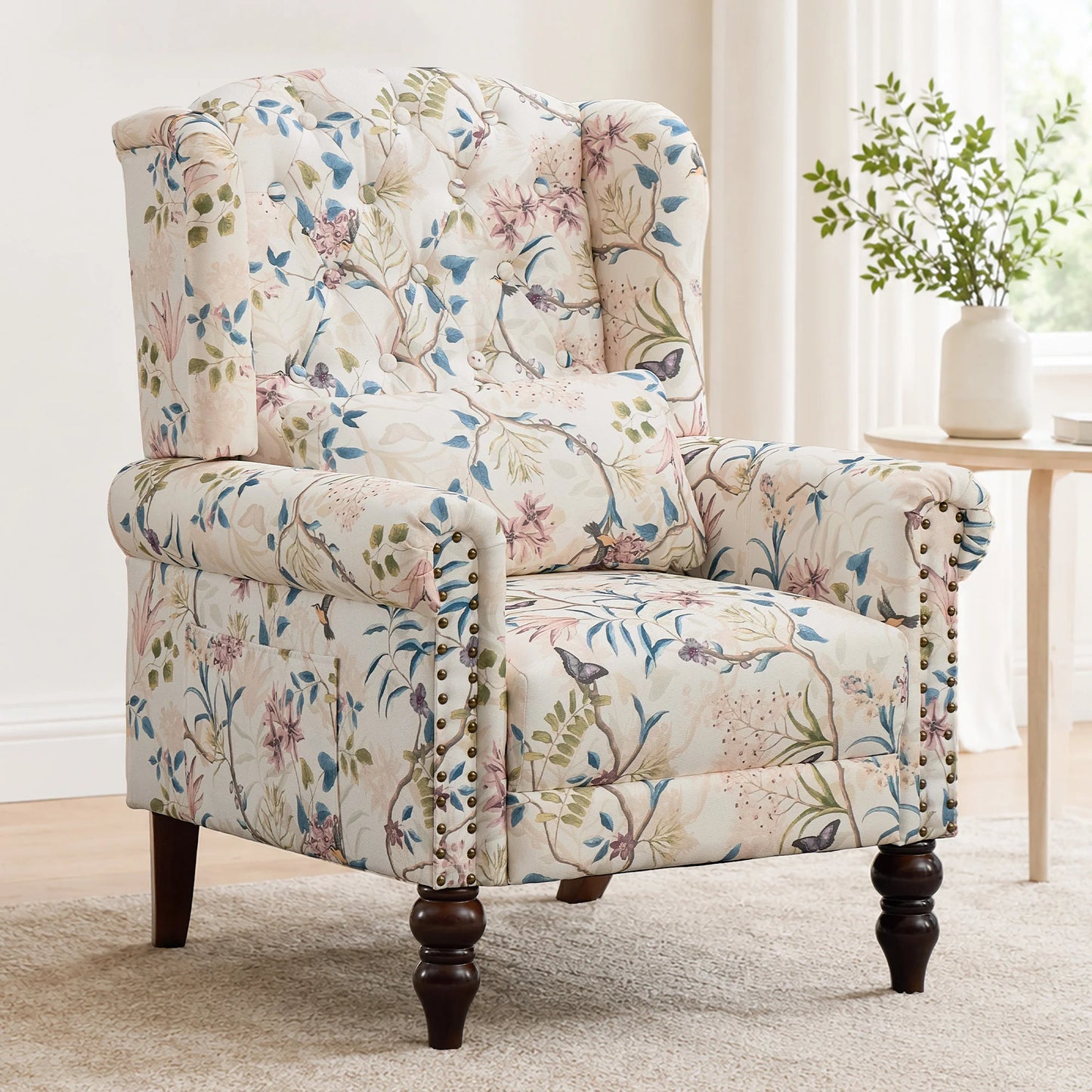 TCGBKAF Vintage Floral Wingback Club Accent Chair