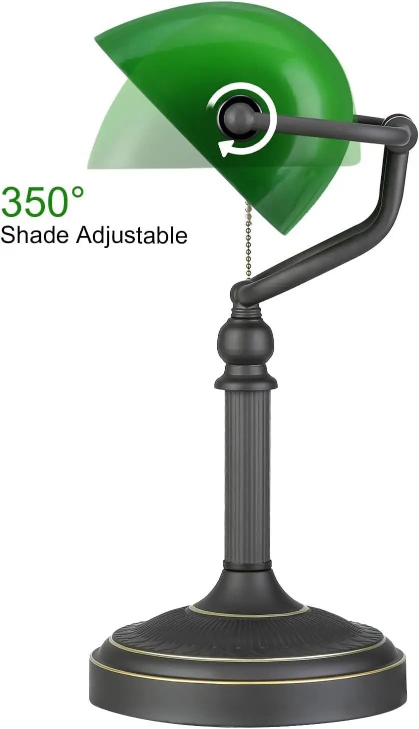 Glass Banker Desk Lamp With Zipper Switch And Base