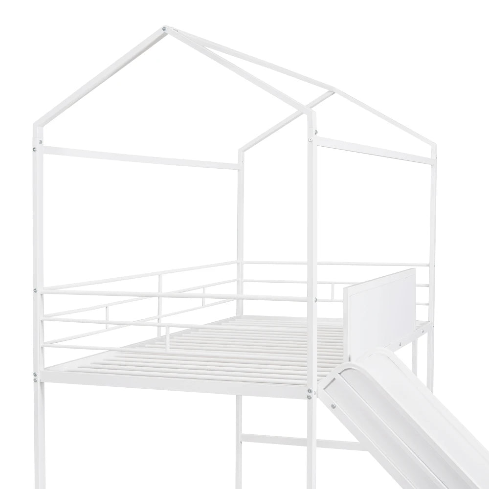 Premium Metal House Loft Bed Featuring Attached Slide
