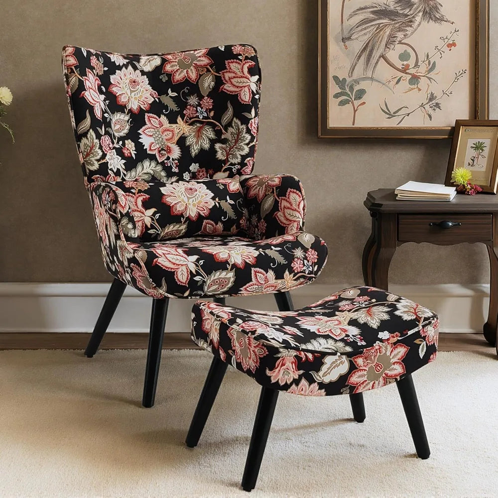 Dafify Modern Wingback Accent Chair Ottoman Lumbar Pillow