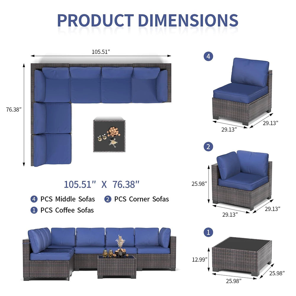 HiMISS 7 Piece PE Rattan Patio Set