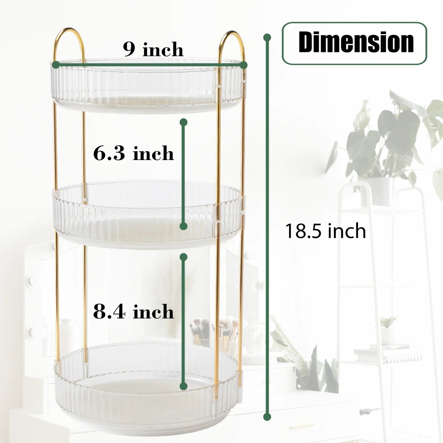 Rotating Makeup Organizer 3 Tier Vanity Storage For Skincare