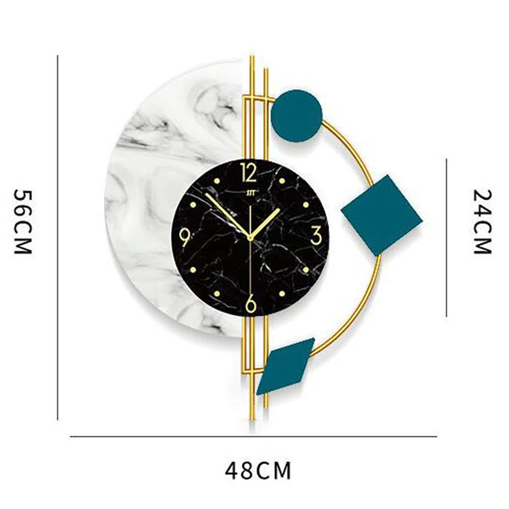 Combination Silent Wall Clock Semicircle Marble Quartz