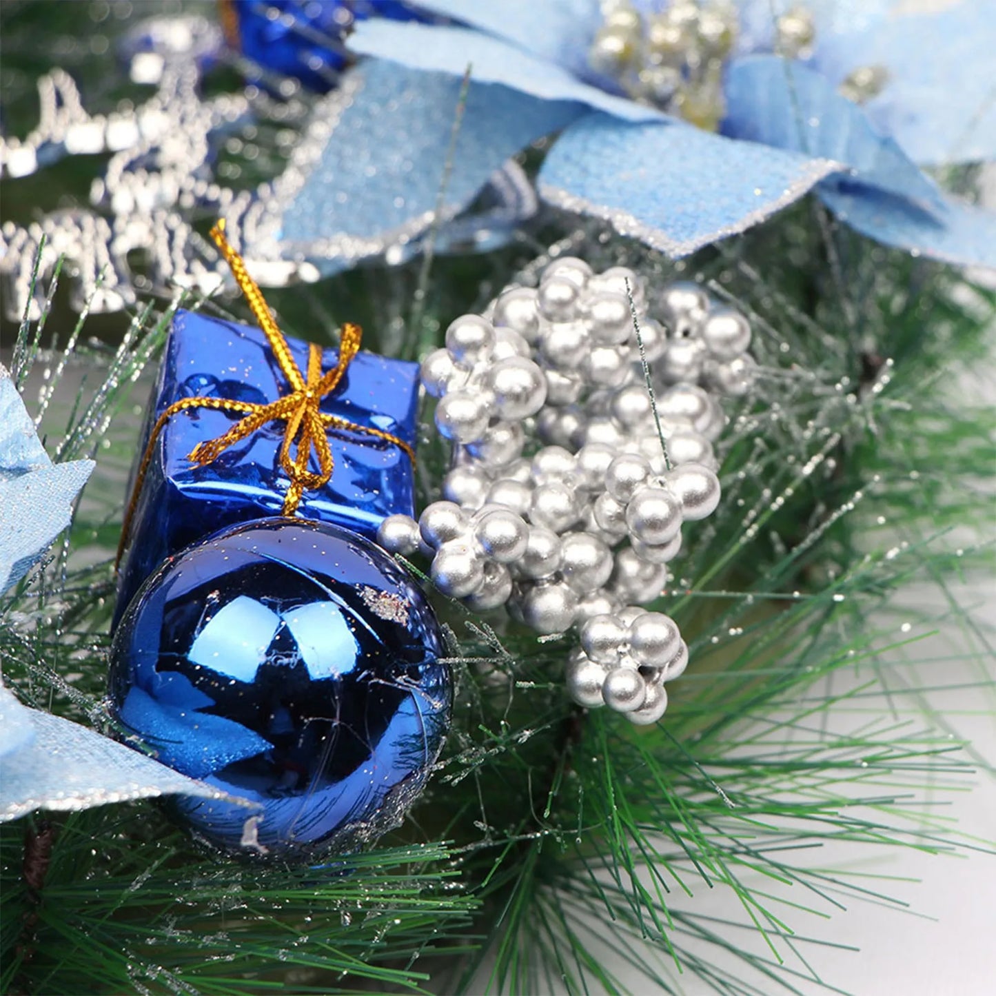 Christmas Wreath Decoration Door Hanging Handmade Sequin Ribbon Bow