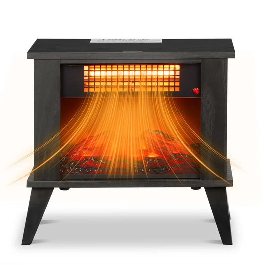 1000W 15 Inch Electric Fireplace Heater Freestanding Wooden Stove with 3D Flame