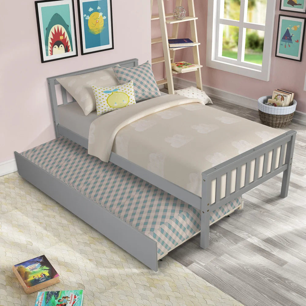 Twin Trundle Bed, Platform Frame With Headboard And Footboard