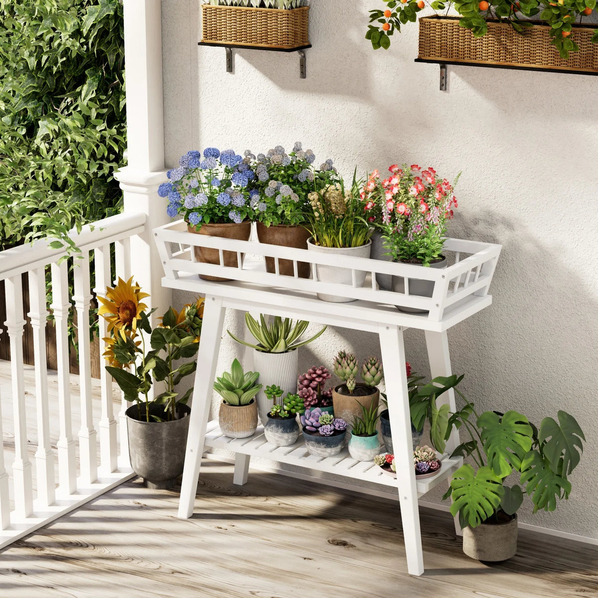 Two Tier Bamboo Plant Stand Shelf Flower Pot Holder