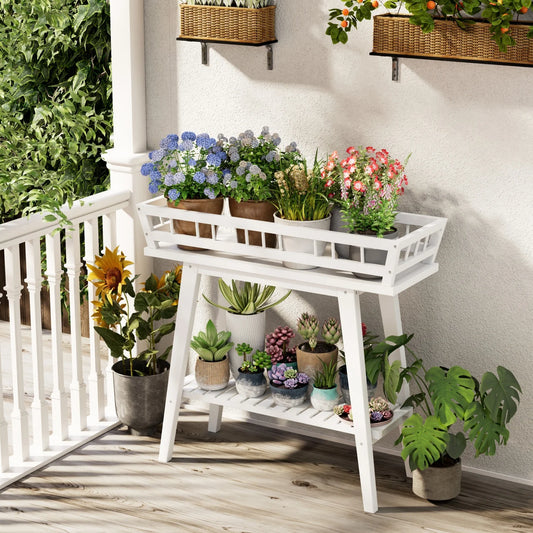 Two Tier Bamboo Plant Stand Shelf Flower Pot Holder