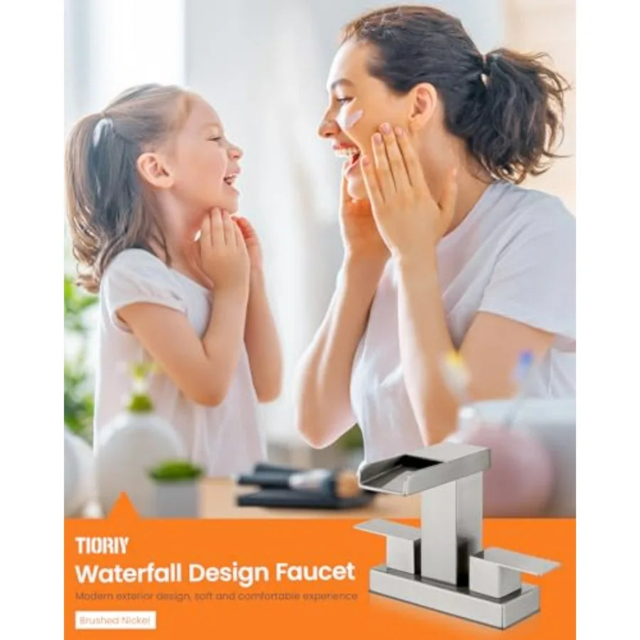 Waterfall Bathroom Faucet Two Handle Centerset With Pop Up Drain