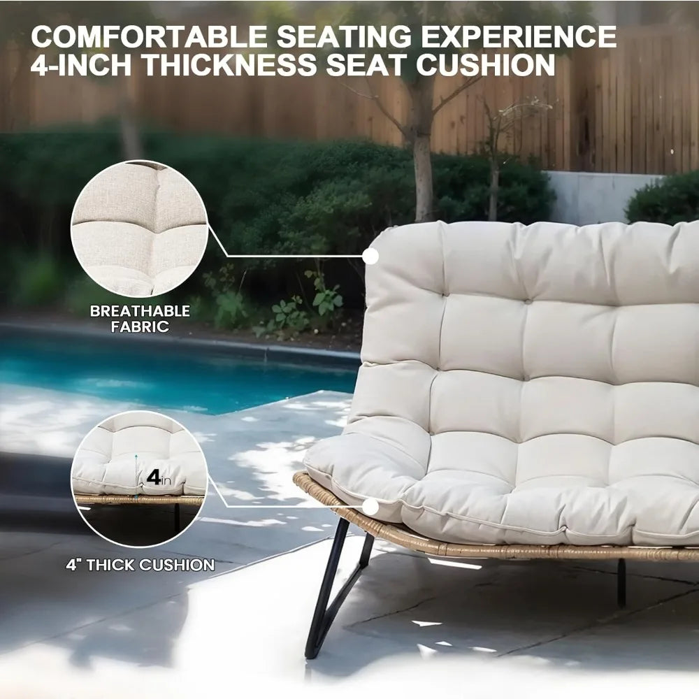 Outdoor Loveseat 2 Seater Cozy Rattan Couch with Soft Cushion for Patio