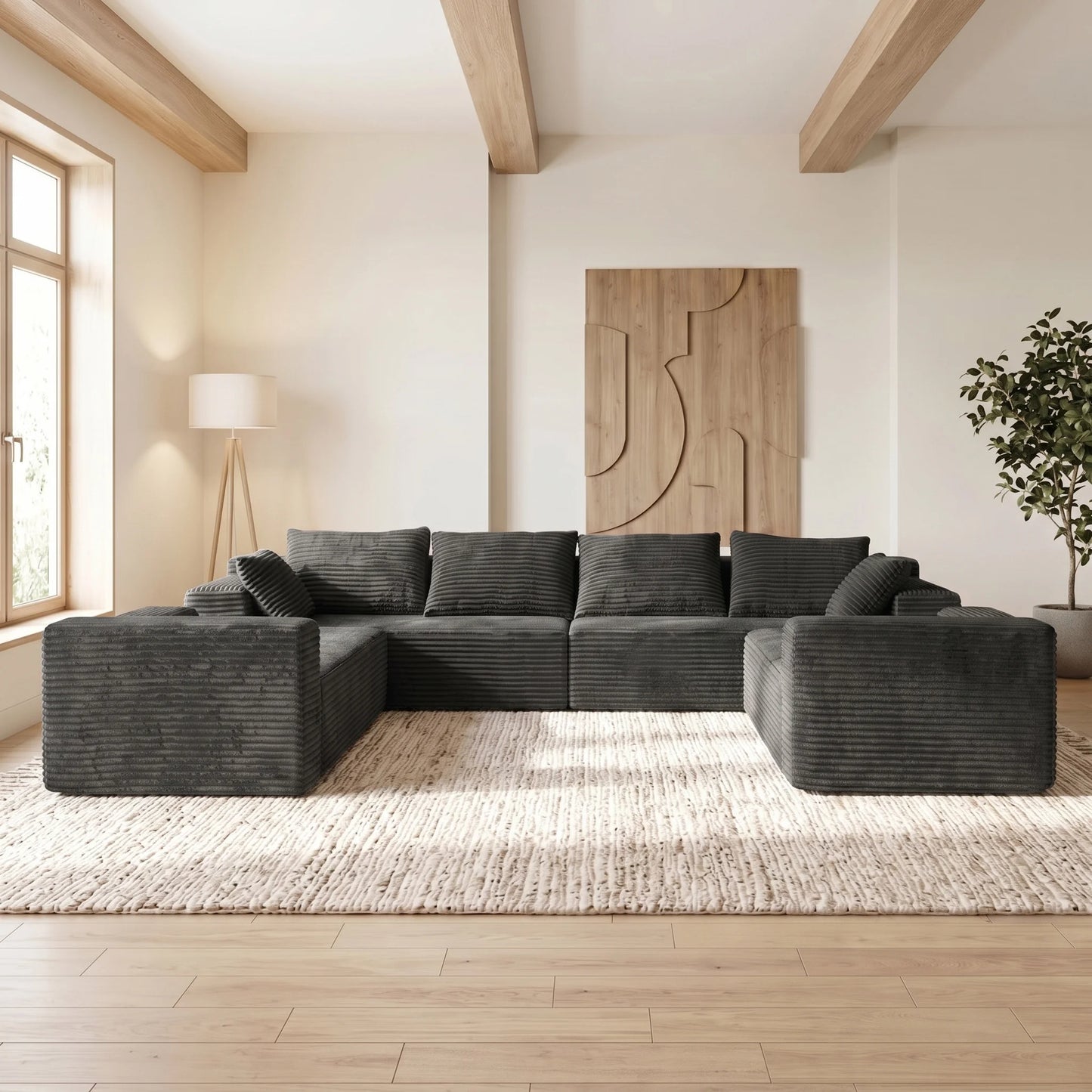 U Shaped Sectional Sofa Cloud Fabric Couch Living Room