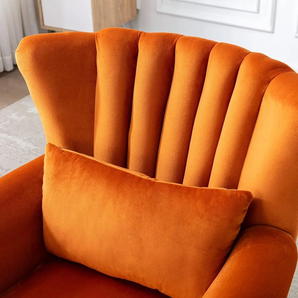 Mid Century Modern Velvet Accent Chair With Channel Back Cushion