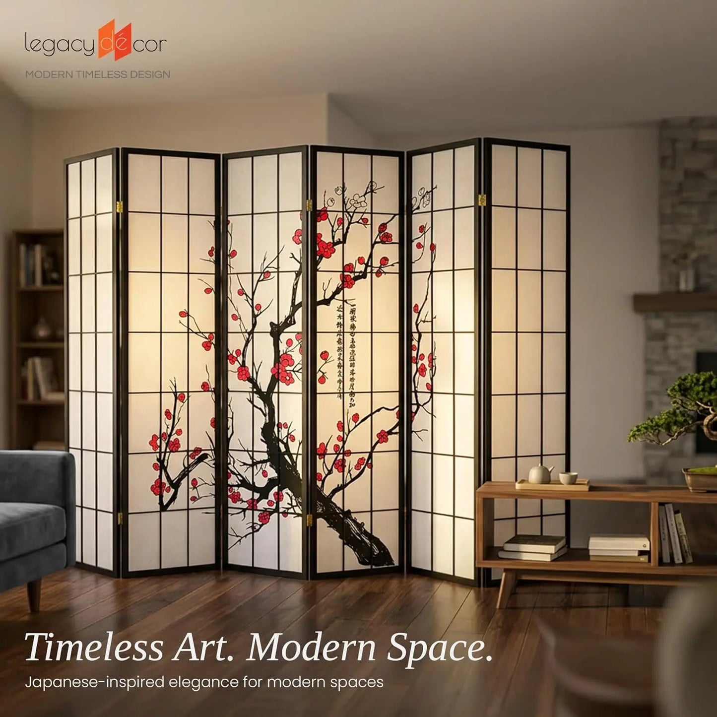 Authentic Japanese Shoji Style 6 Panel Folding Room Divider Privacy Screen