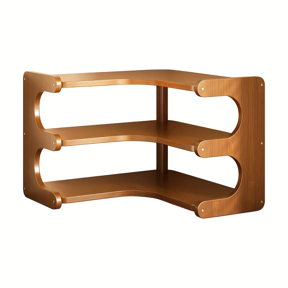 Three Tier Bamboo Corner Desk Shelf Wall Mounted