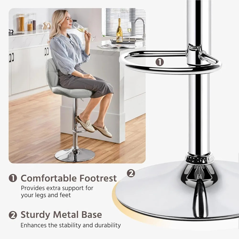 Bar Stools Set 2 Modern Adjustable PU Leather Swivel