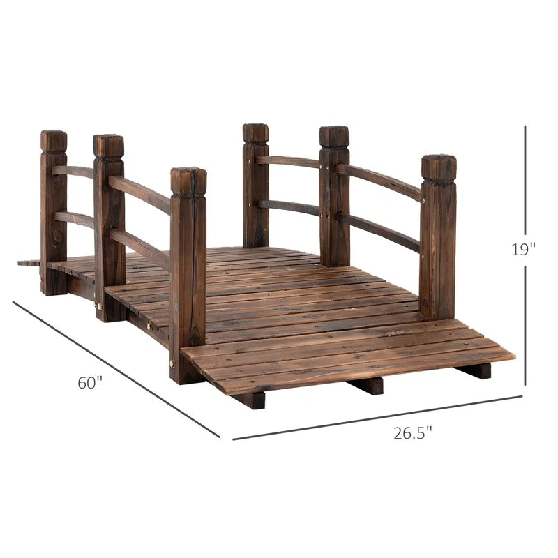 Fir Wood Garden Bridge Walkway With Railings For Backyard