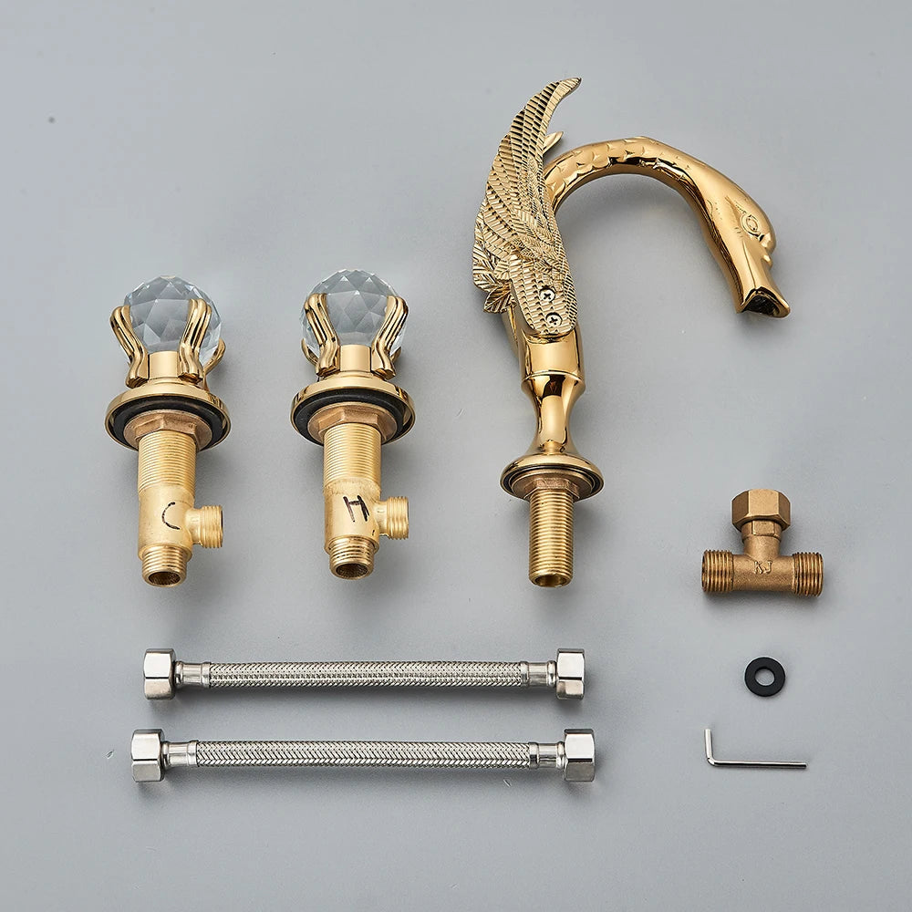 Rozin Swan Basin Faucet Deck Mounted Dual Crystal Handles