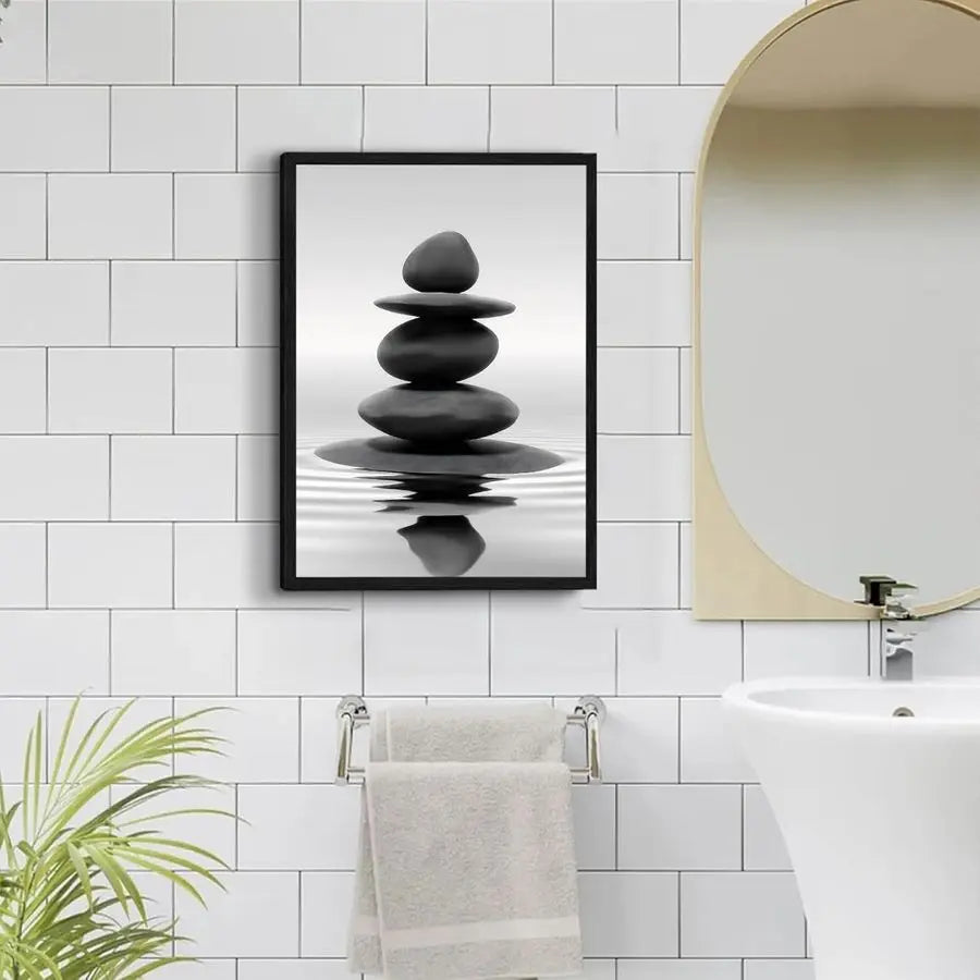 Zen Stones Framed Bathroom Wall Art For Spa Serenity