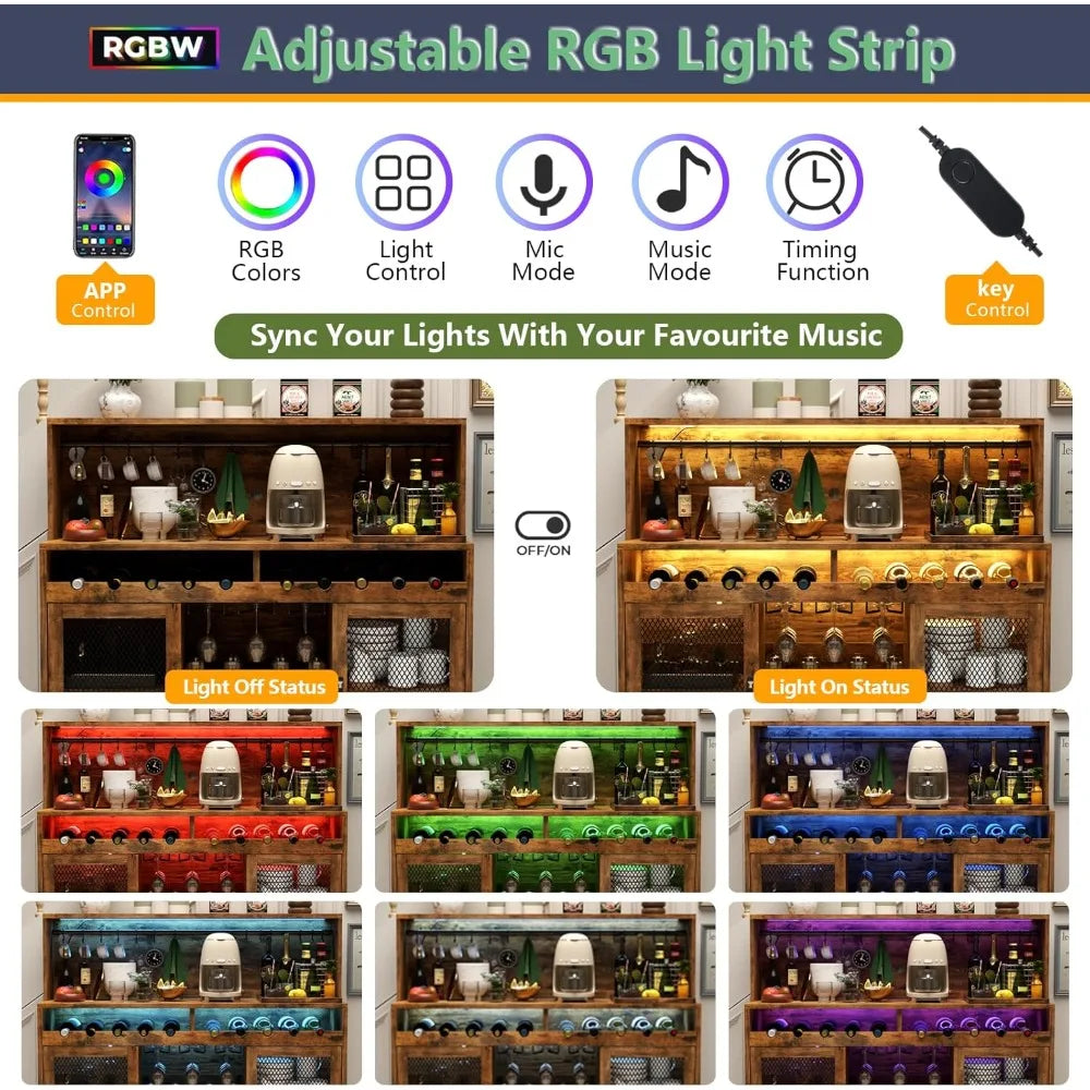 Wine Bar Cabinet With LED Lighting And Glass Holders