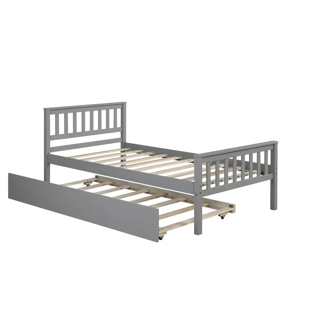Twin Trundle Bed, Platform Frame With Headboard And Footboard