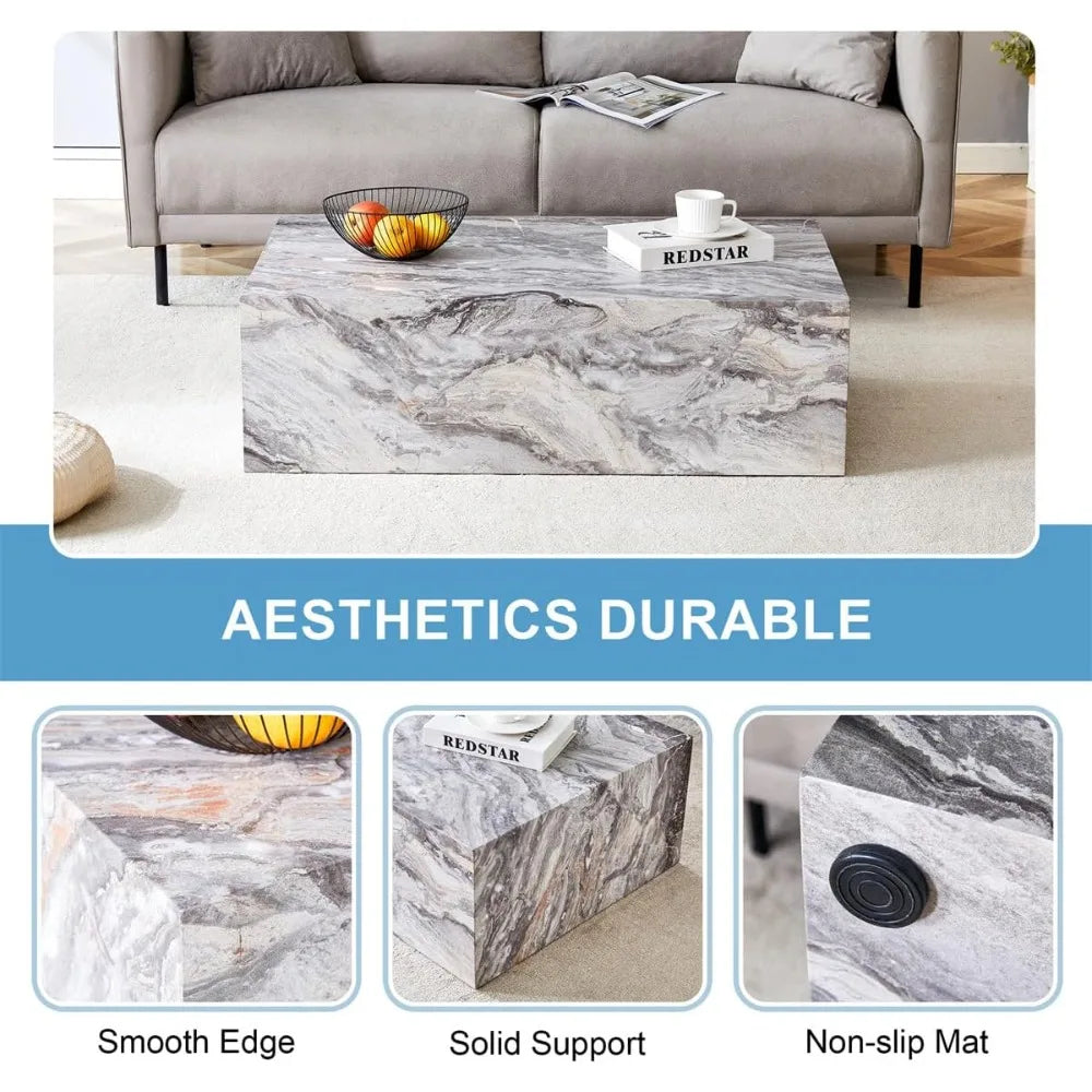 Modern Faux Marble Coffee Table With Wooden Accents