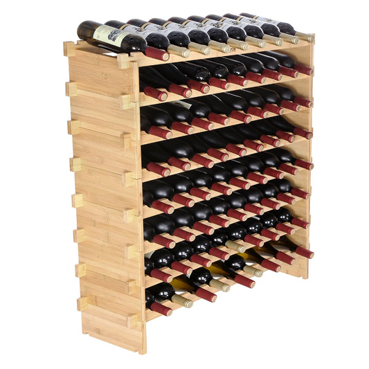 SucceBuy Bamboo Stackable Wine Rack Free Standing Shelves