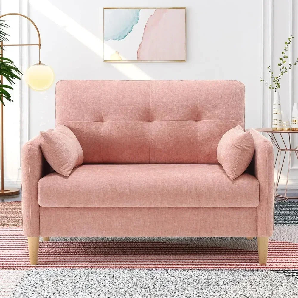47 Inch Small Chenille Fabric Love Seat Sofa with Throw Pillow for Living Room