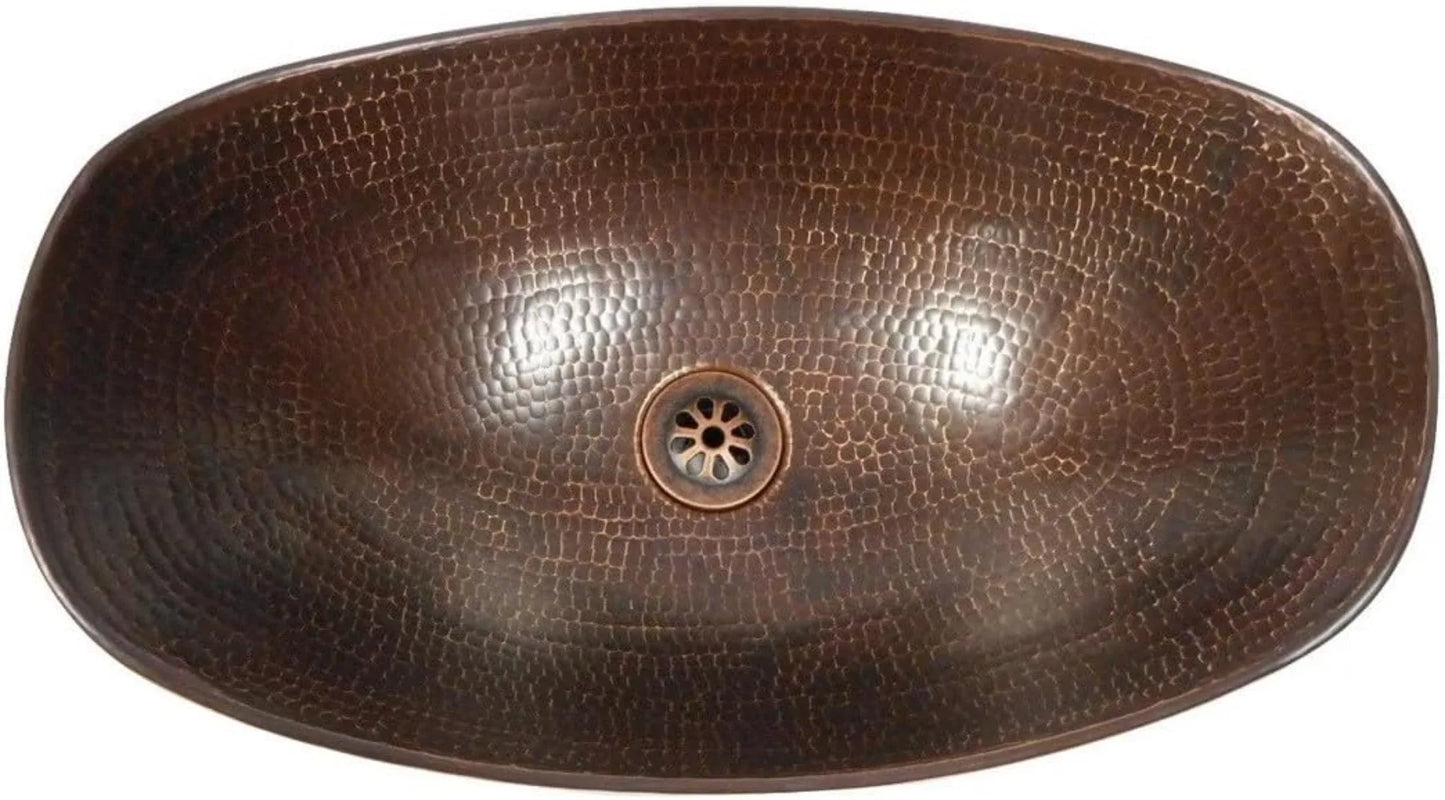 17 Inch Copper Vessel Bathroom Sink with Pop Up Drain and Waterfall Faucet