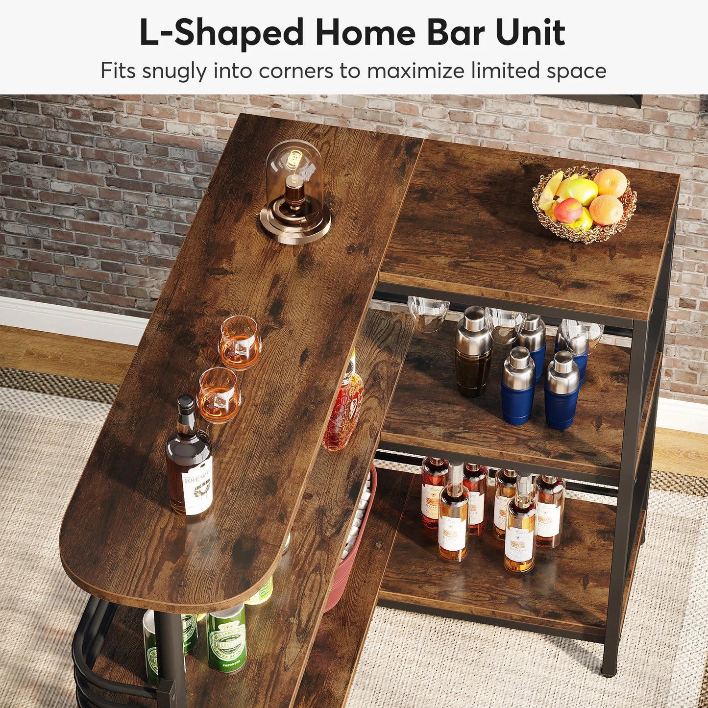 Tribesigns L Shaped Bar Unit With Storage Shelves Organizer