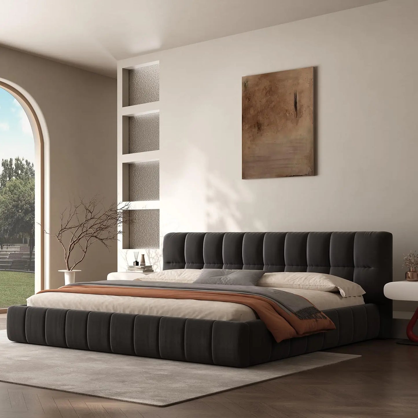 Modern Cloud Platform Bed With Thick Headboard And Footboard