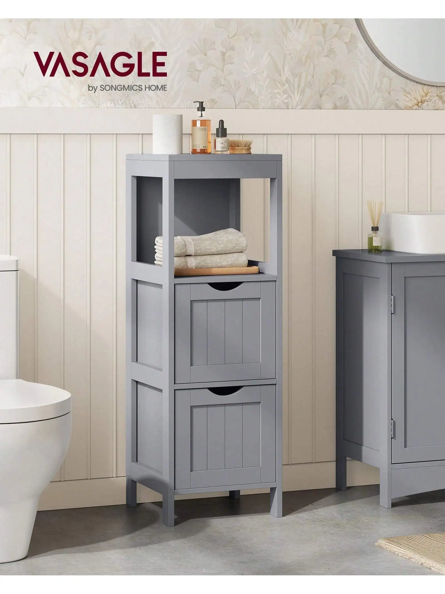 Freestanding Bathroom Floor Cabinet With Two Drawers And Shelf
