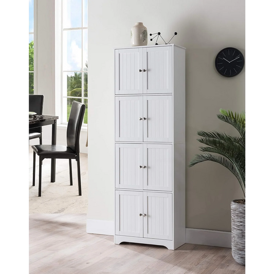 Lyons 4 Tier Kitchen Pantry Storage Cabinet with 8 Doors in White 68 Inches High