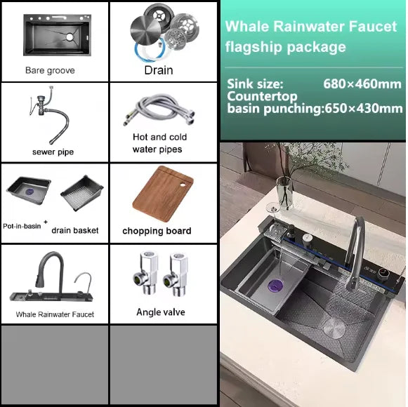 304 Stainless Steel Kitchen Waterfall Sink Digital Display