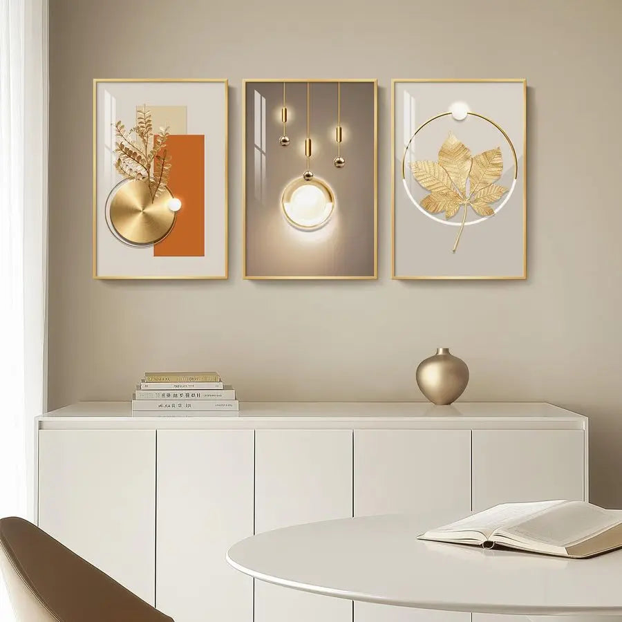 Contemporary Luxury Gold Wall Art Set of 3 Artworks