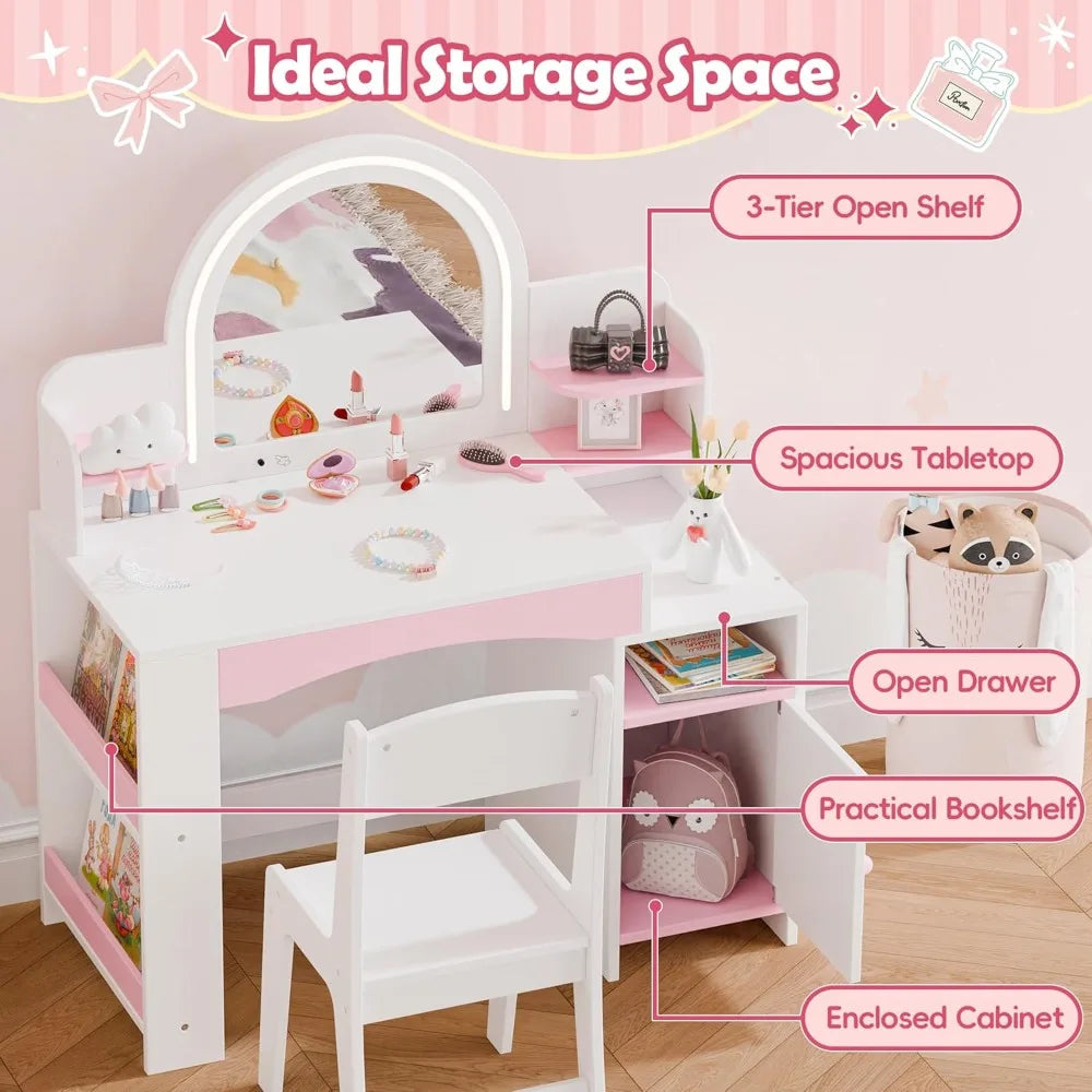 Color Princess Makeup Vanity Desk With Lighting Storage